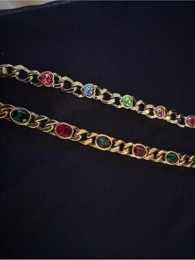 Gold Chain Bracelet with Multicolor Gem Accents